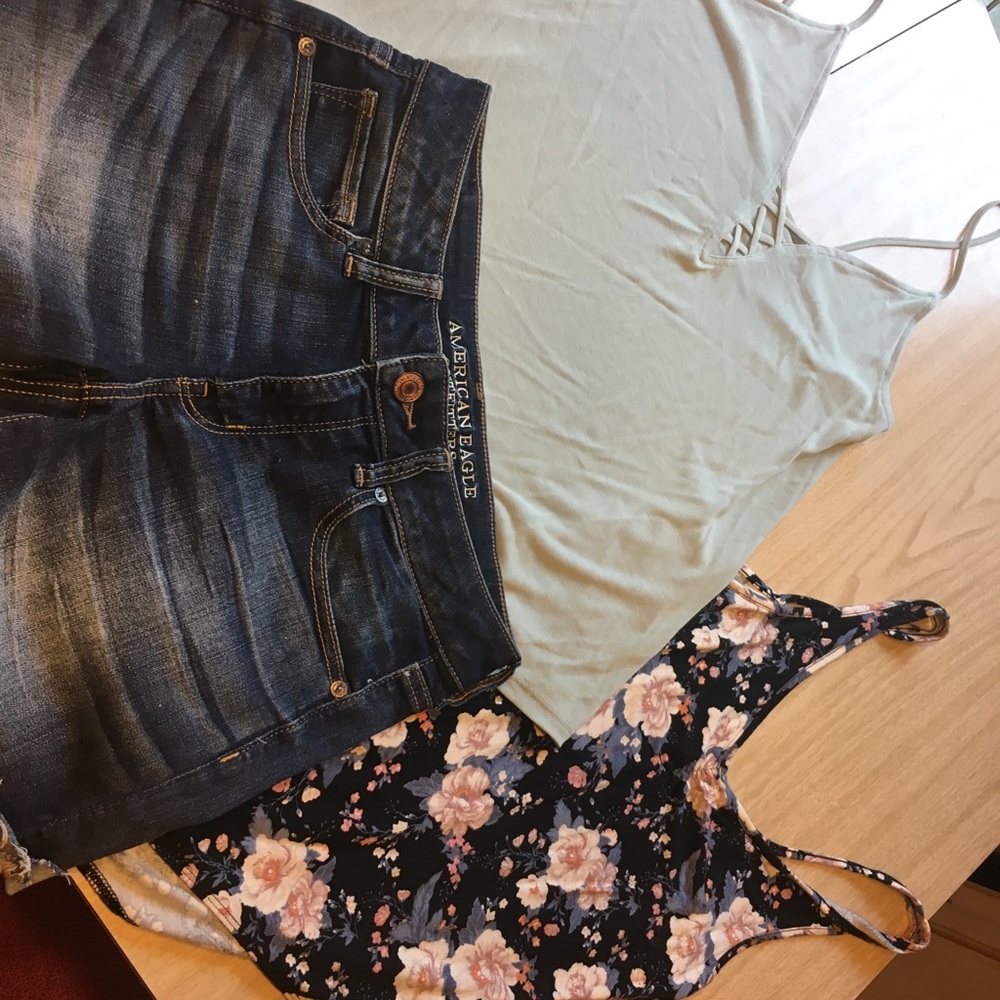 American Eagle Jean Shorts Midi Rise Free AE Tank